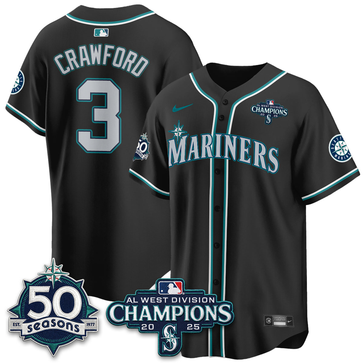Seattle Mariners 50th Anniversary Black Out Style Vapor Premier Limited Jersey - Stitched