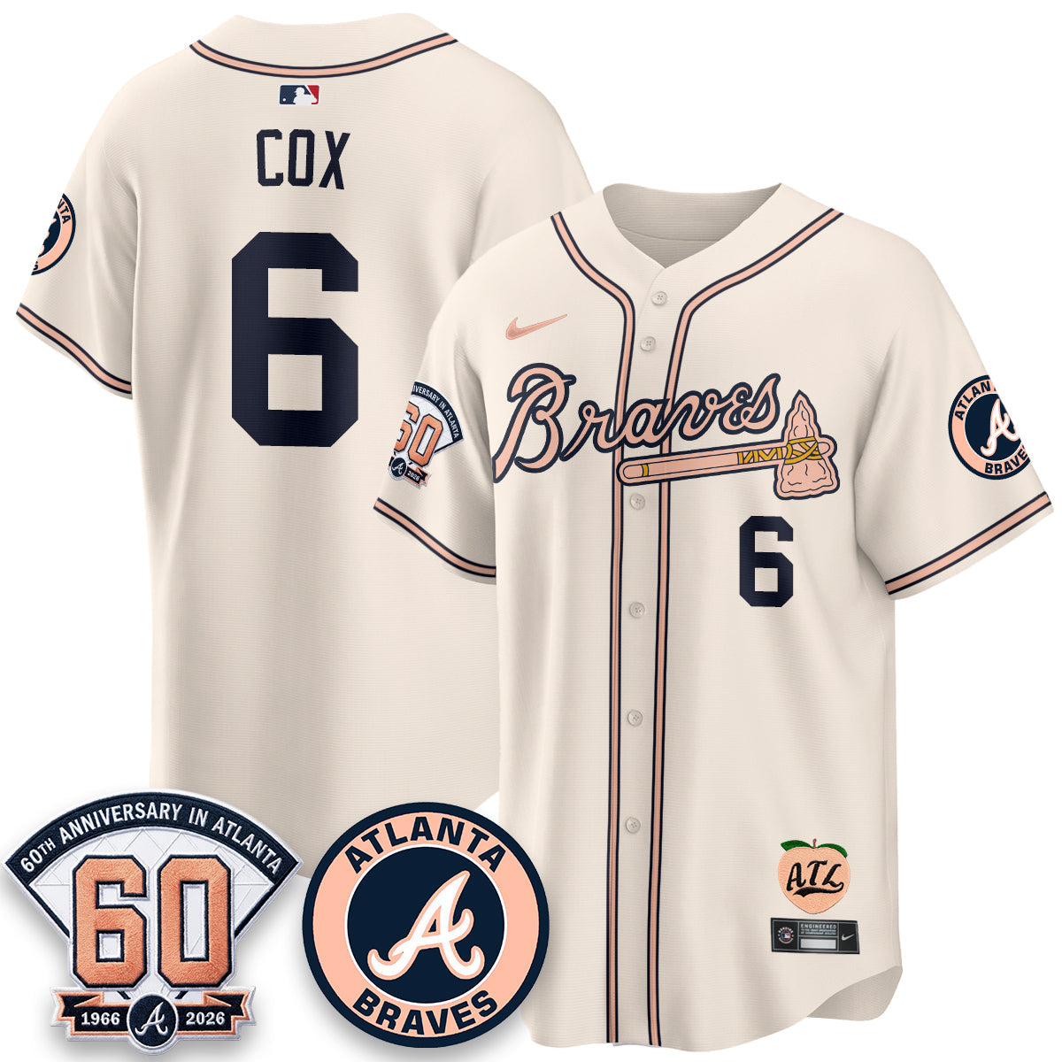 Atlanta Braves 60th Anniversary Peach Edition Vapor Premier Limited Jersey - Stitched