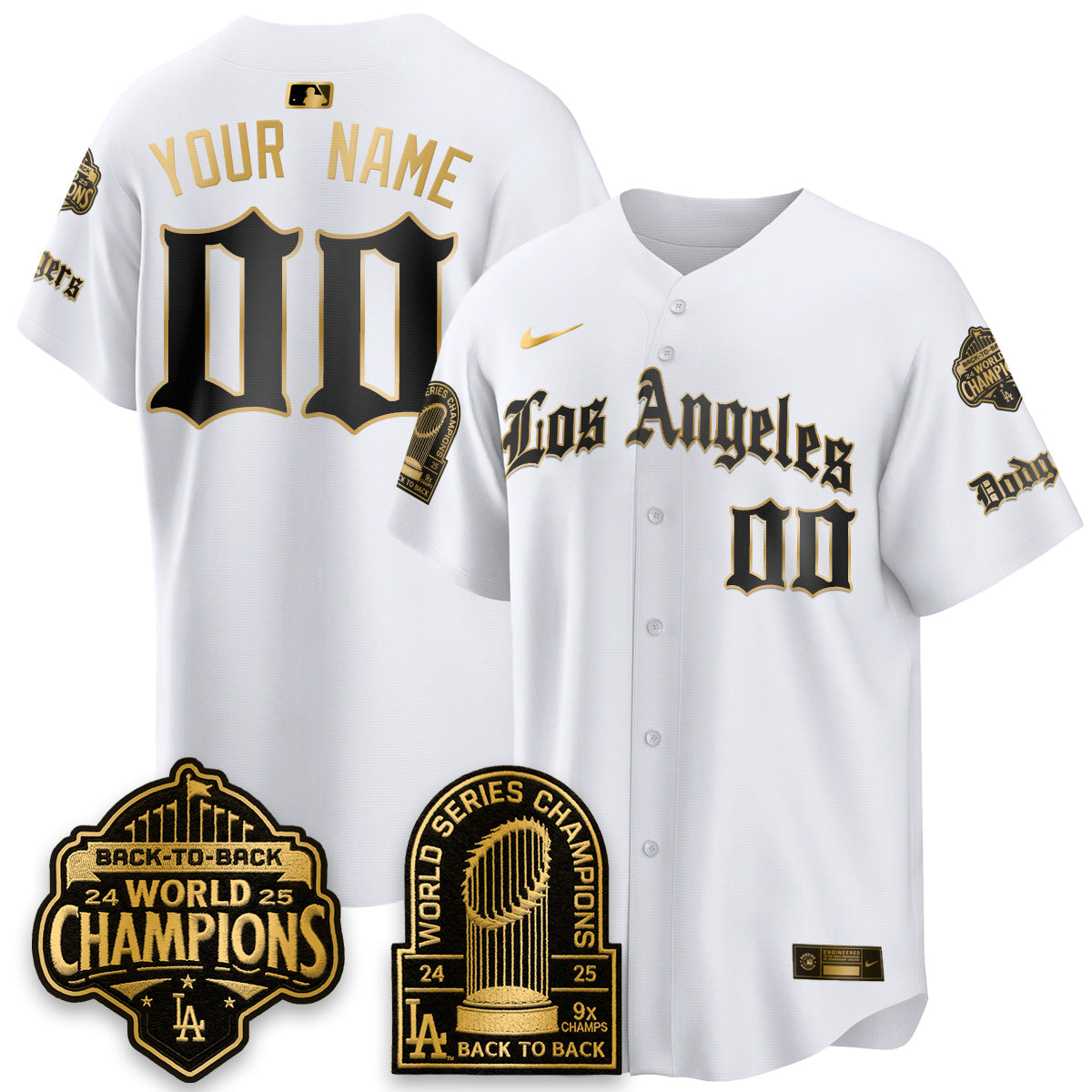 Los Angeles Dodgers WS Champions Back 2 Back Patch Vapor Premier Limited Gothic Edition Custom Jersey - Stitched-Cuztomshoes