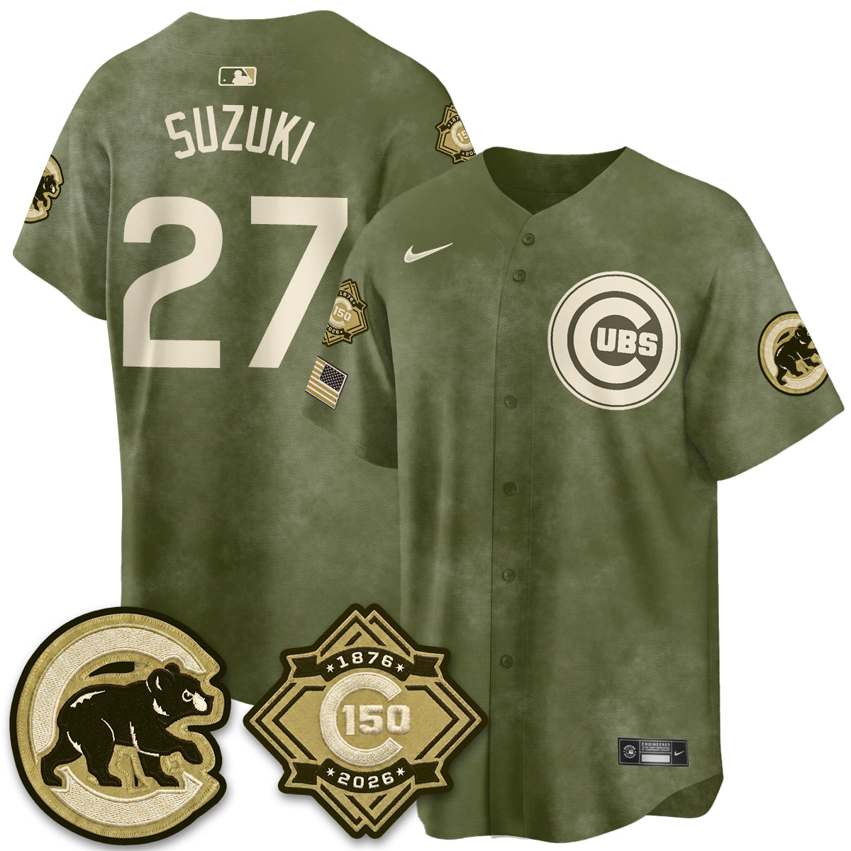 Chicago Cubs New Era Olive 2026 Armed Forces Day Jersey -Stitched