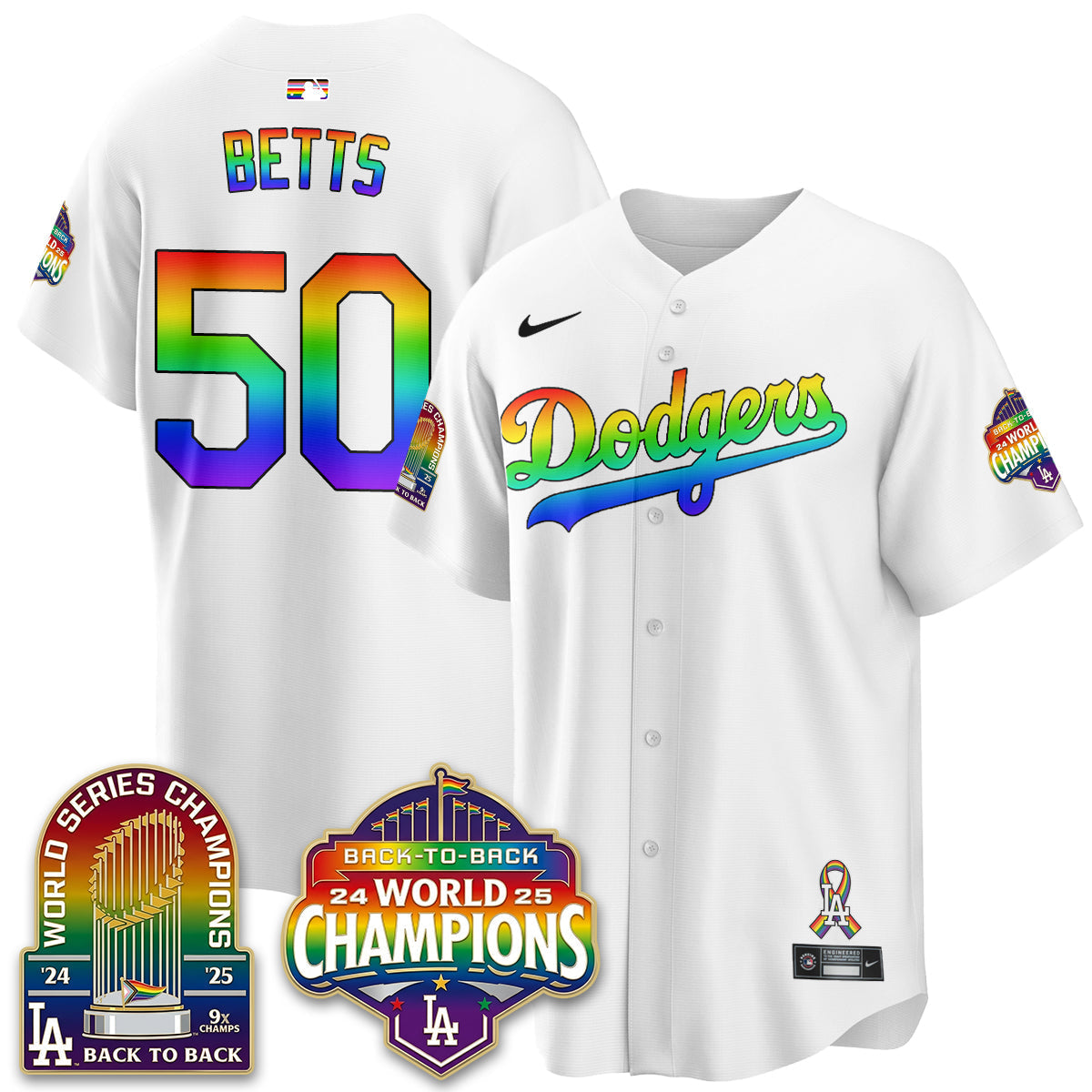 Los Angeles Dodgers Happy Pride Month Vapor Jersey - Stitched-Cuztomshoes