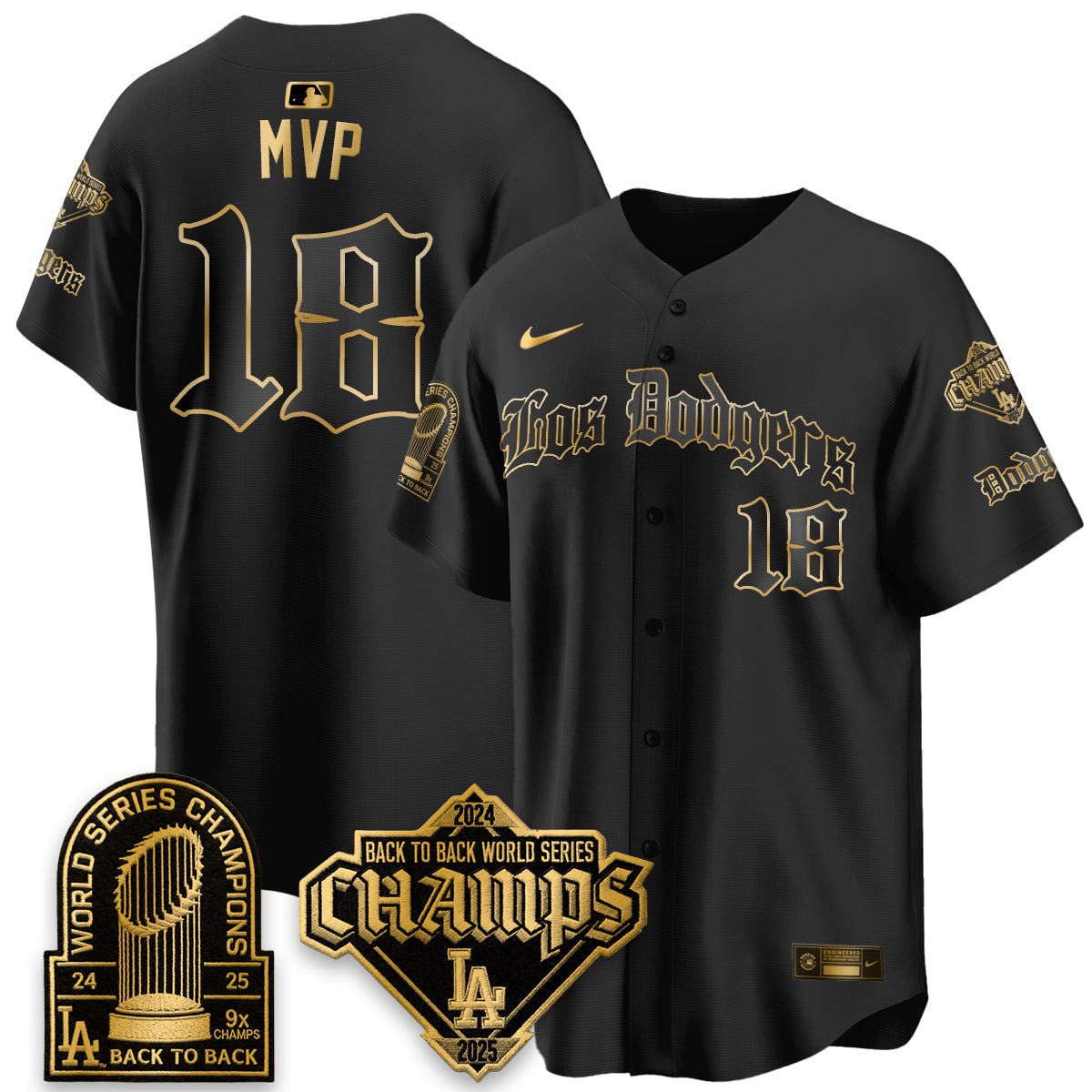 Los Angeles Dodgers World Series Champions B2B Patch Vapor Premier Limited Gothic Edition Jersey - Stitched-Cuztomshoes