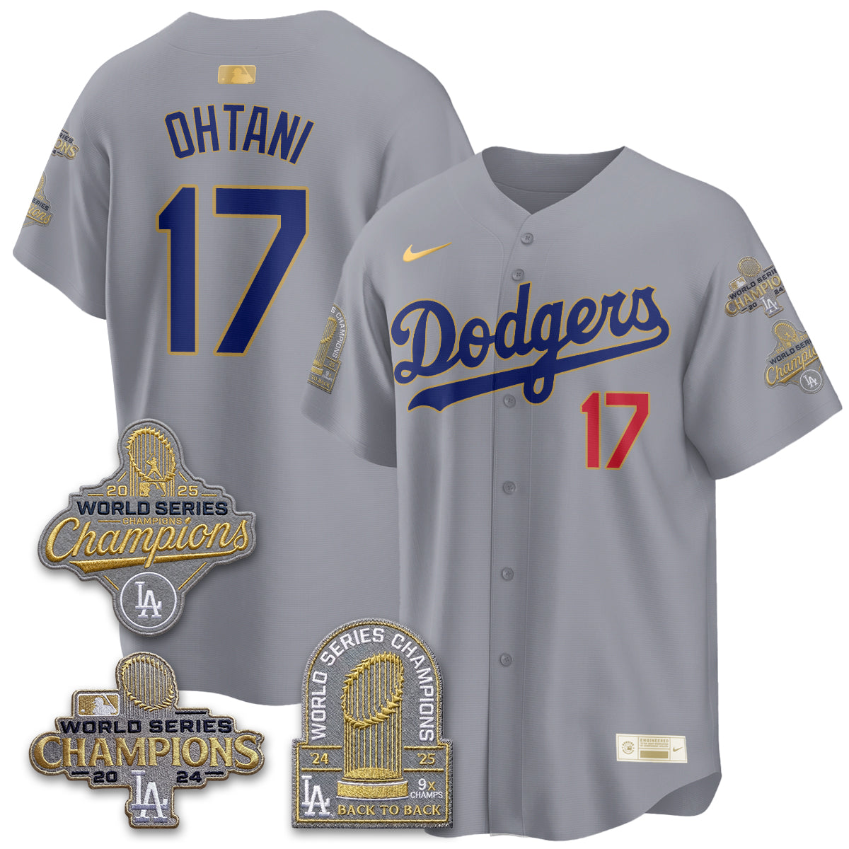 Los Angeles Dodgers Gold Collection Stadium Vapor Limited Jersey - Back to Back 9x Champs - Stitched-Cuztomshoes