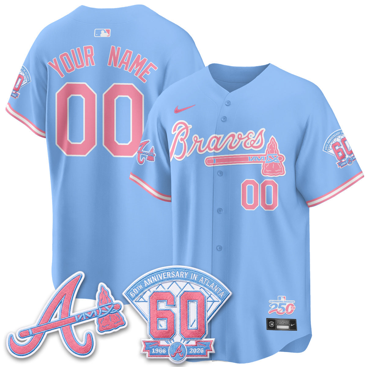Atlanta Braves x Bubblegum Vapor Custom Jersey - Stitched