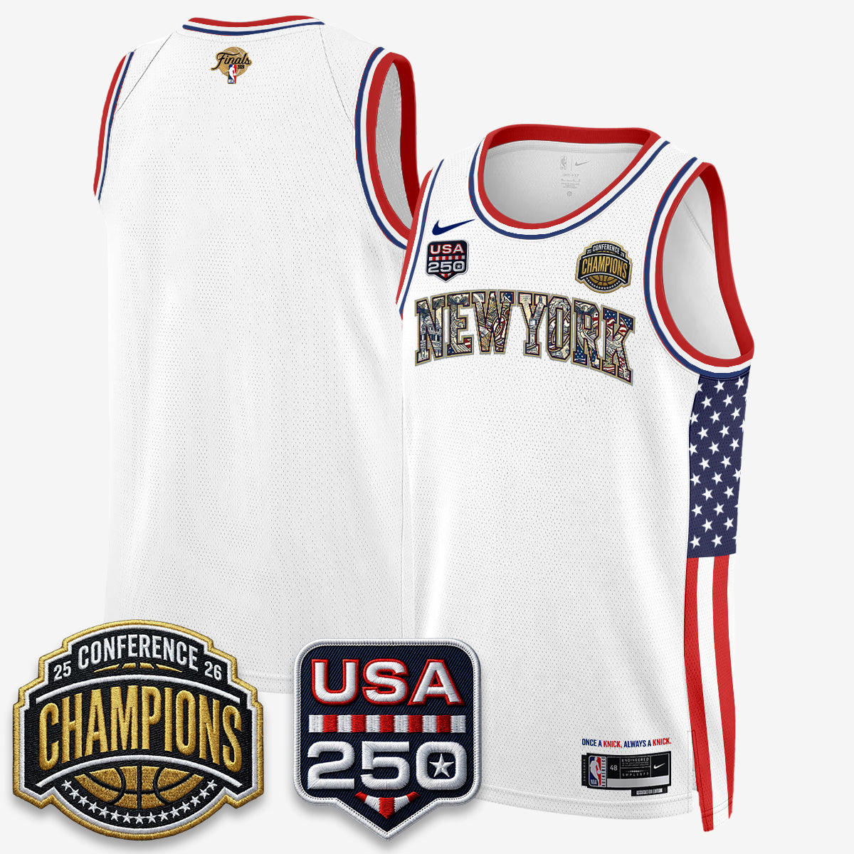 New York Knicks 2026 Basketball  Eastern Conference Champions x Fourth of July Vapor Jersey - Stitched