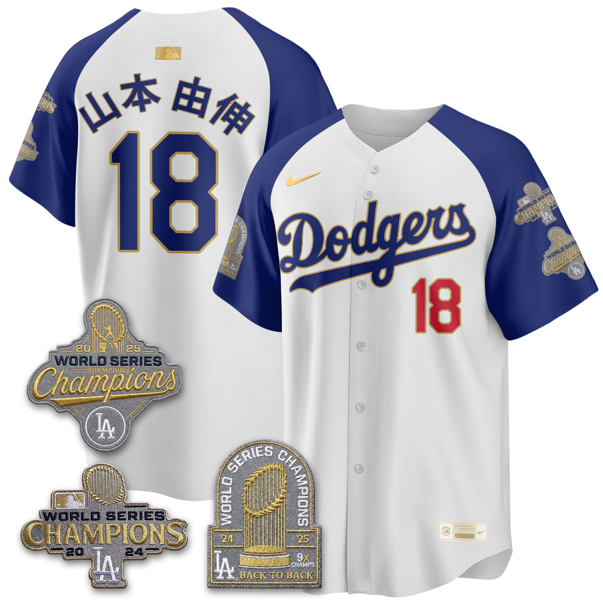 Los Angeles Dodgers Gold Collection Stadium Vapor Limited Jersey - Back to Back 9x Champs - Stitched-Cuztomshoes