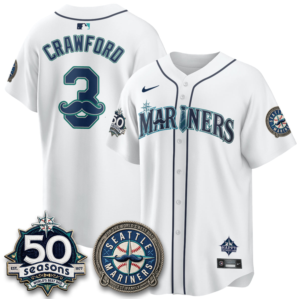 Seattle Mariners Happy Father's Day Vapor Jersey - Stitched