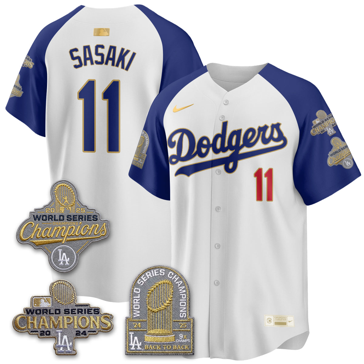 Los Angeles Dodgers Gold Collection Stadium Vapor Limited Jersey - Back to Back 9x Champs - Stitched-Cuztomshoes