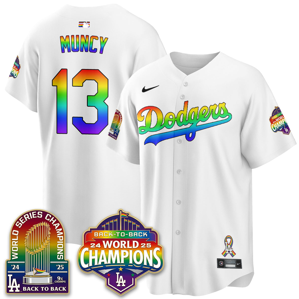 Los Angeles Dodgers Happy Pride Month Vapor Jersey - Stitched-Cuztomshoes