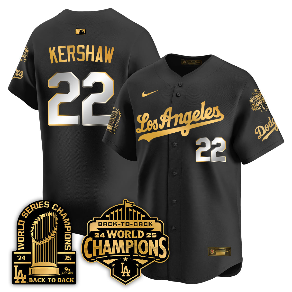 Los Angeles Dodgers Gold Collection Vapor Limited Jersey - 9x & B2B Champs - Stitched-Cuztomshoes