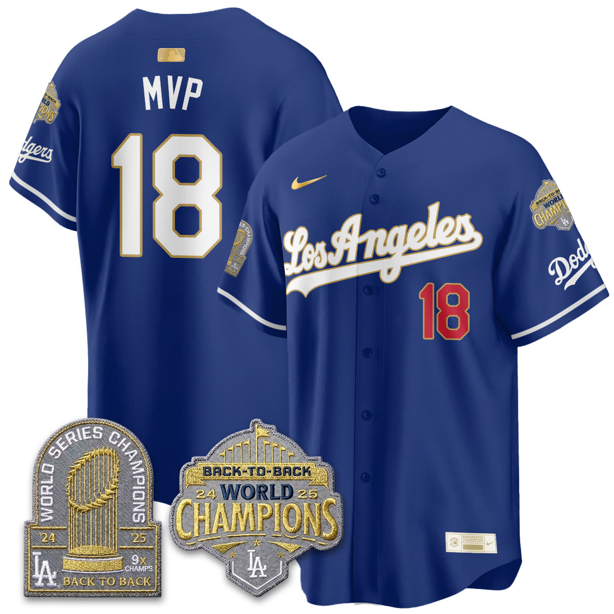 Los Angeles Dodgers Gold Collection Vapor Limited Jersey - 9x & B2B Champs - Stitched-Cuztomshoes