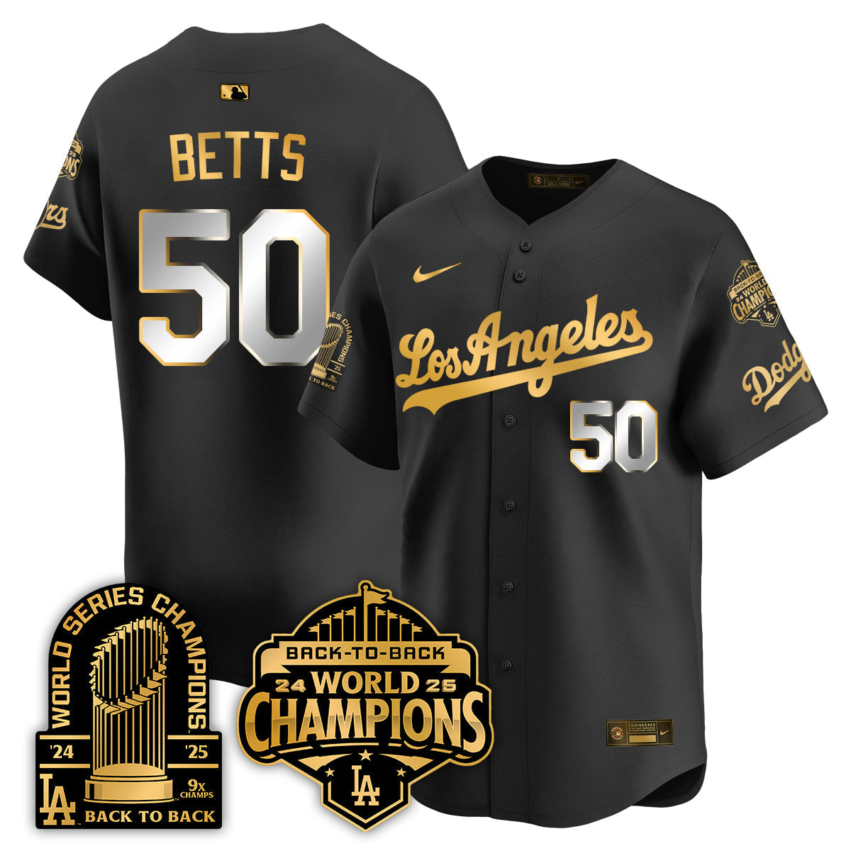 Los Angeles Dodgers Gold Collection Vapor Limited Jersey - 9x & B2B Champs - Stitched-Cuztomshoes