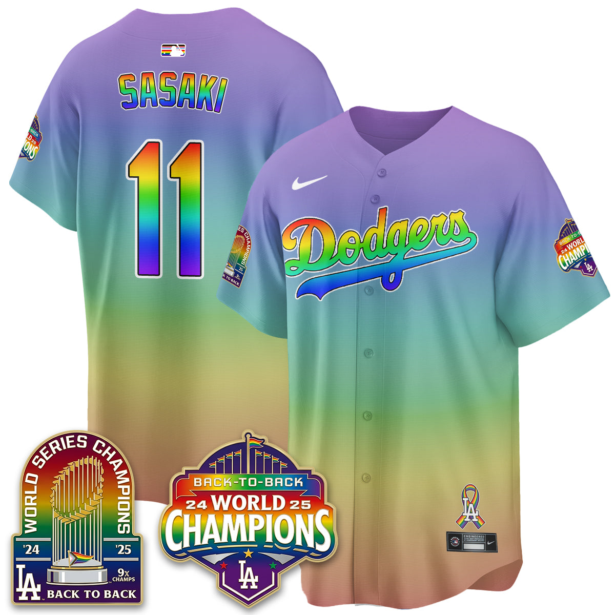 Los Angeles Dodgers Happy Pride Month Vapor Jersey - Stitched-Cuztomshoes