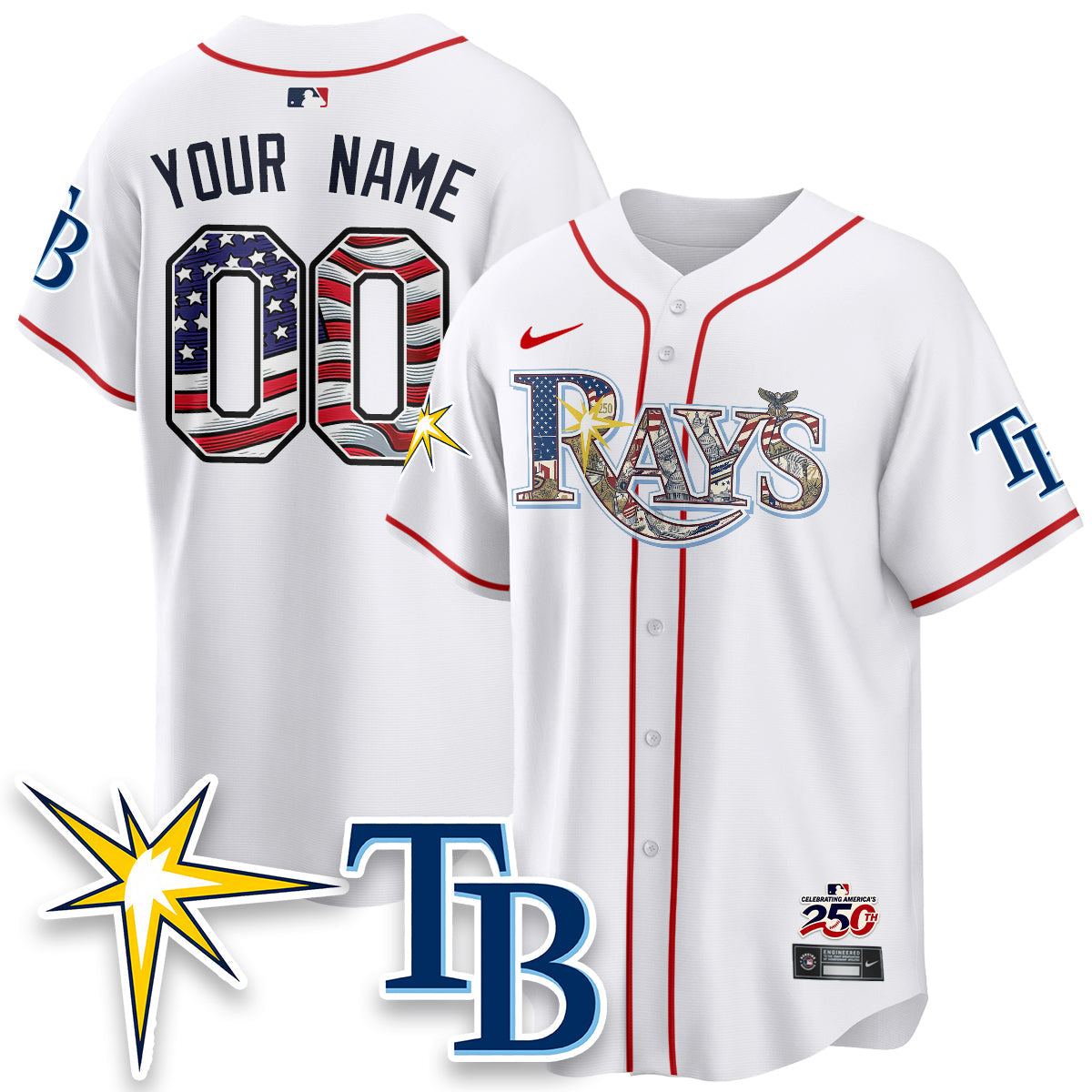 Tampa Bay Rays 2026 Independence Day USA Vapor Limited Custom Jersey - Stitched