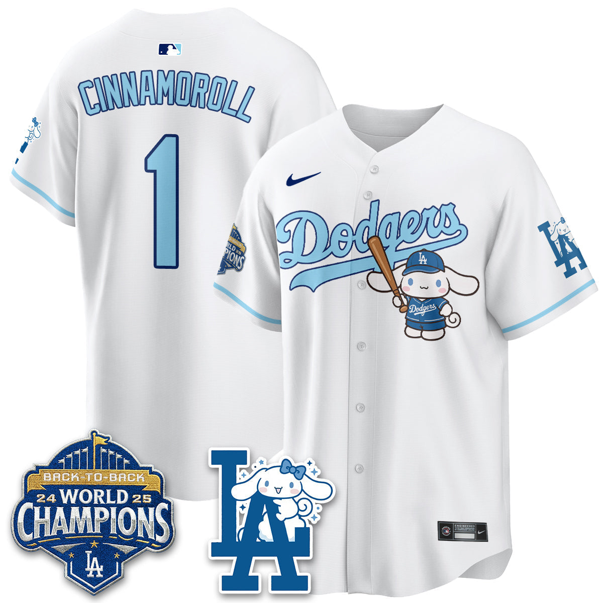 Los Angeles Dodgers Cinnamoroll Edition Vapor Jersey - Stitched-Cuztomshoes