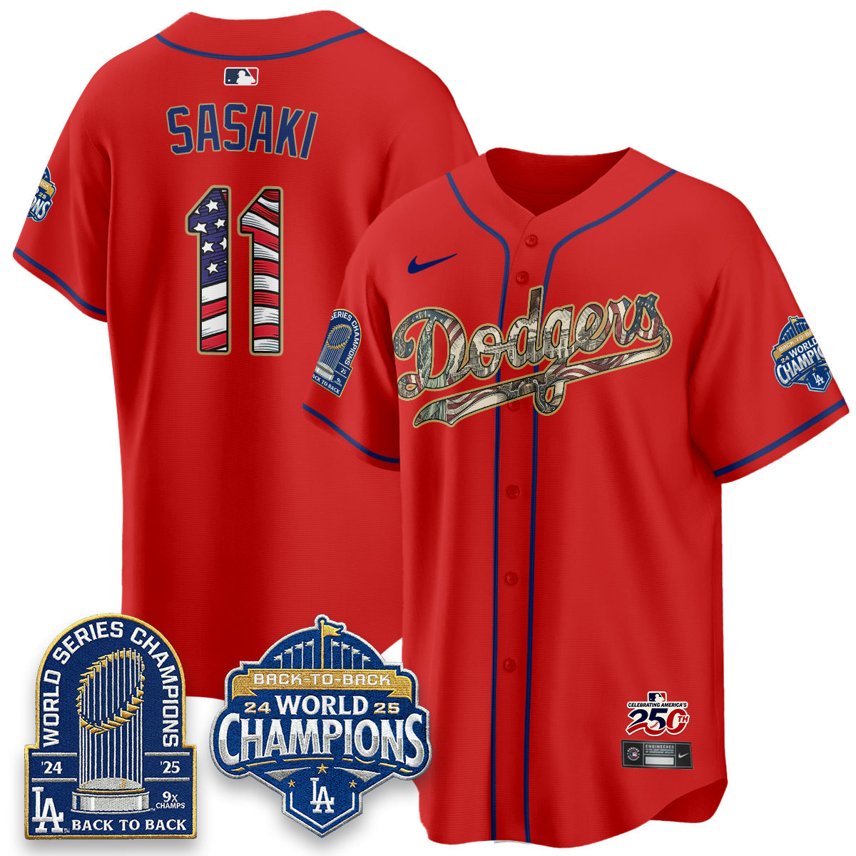 Los Angeles Dodgers 2026 Independence Day USA Vapor Limited Jersey - Stitched-Cuztomshoes