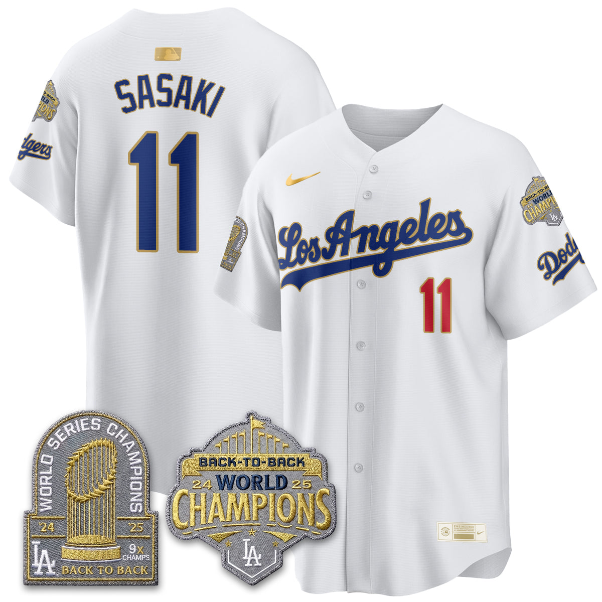 Los Angeles Dodgers Gold Collection Vapor Limited Jersey - 9x & B2B Champs - Stitched-Cuztomshoes