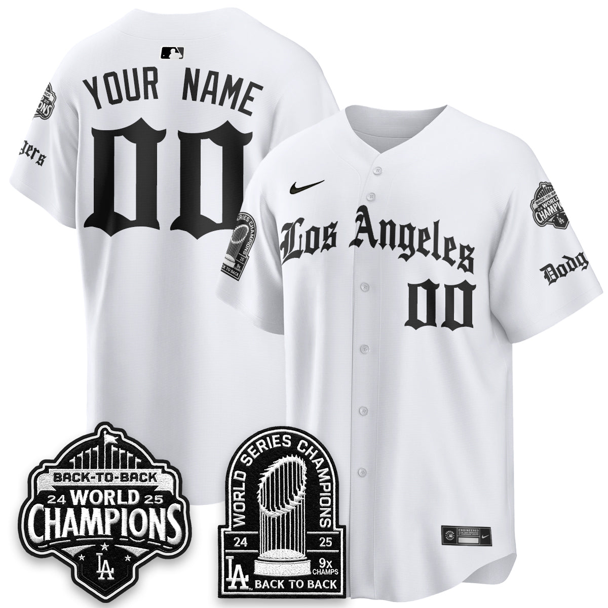 Los Angeles Dodgers WS Champions Back 2 Back Patch Vapor Premier Limited Gothic Edition Custom Jersey - Stitched-Cuztomshoes