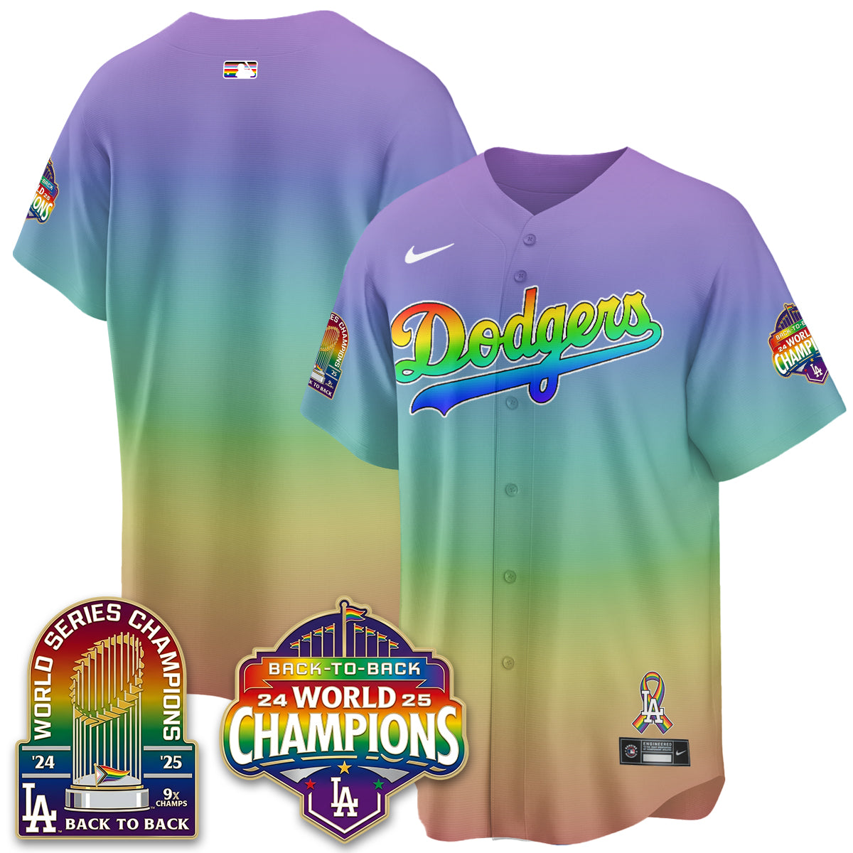 Los Angeles Dodgers Happy Pride Month Vapor Jersey - Stitched-Cuztomshoes
