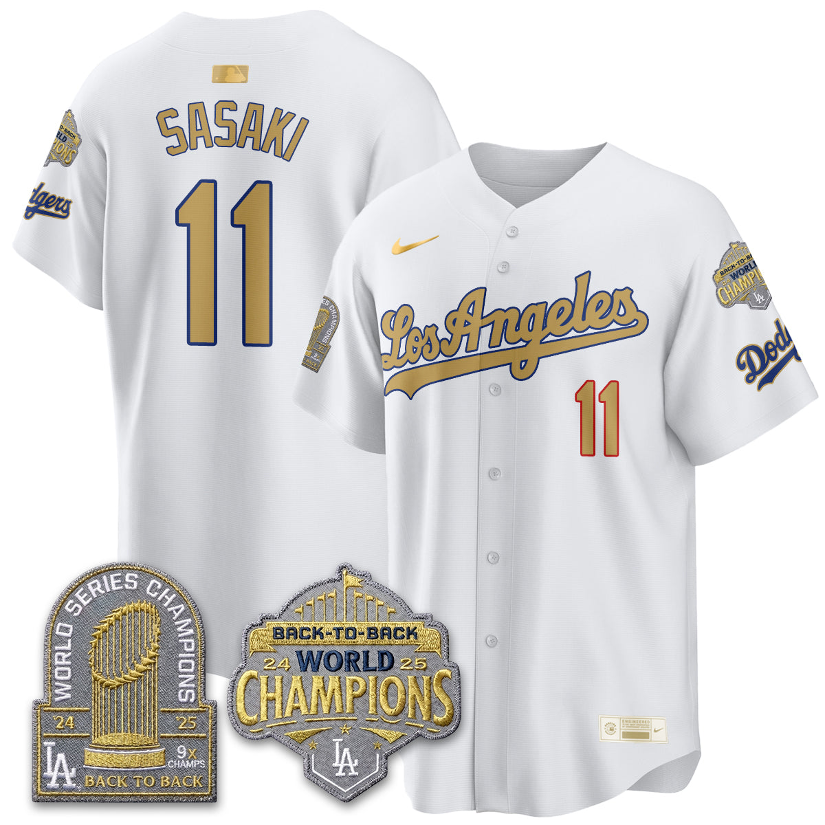 Los Angeles Dodgers Gold Collection Vapor Limited Jersey - 9x & B2B Champs - Stitched-Cuztomshoes