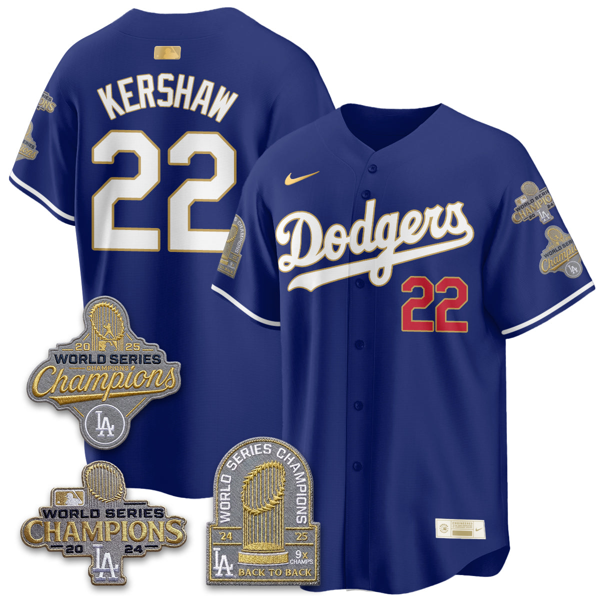 Los Angeles Dodgers Gold Collection Stadium Vapor Limited Jersey - Back to Back 9x Champs - Stitched-Cuztomshoes