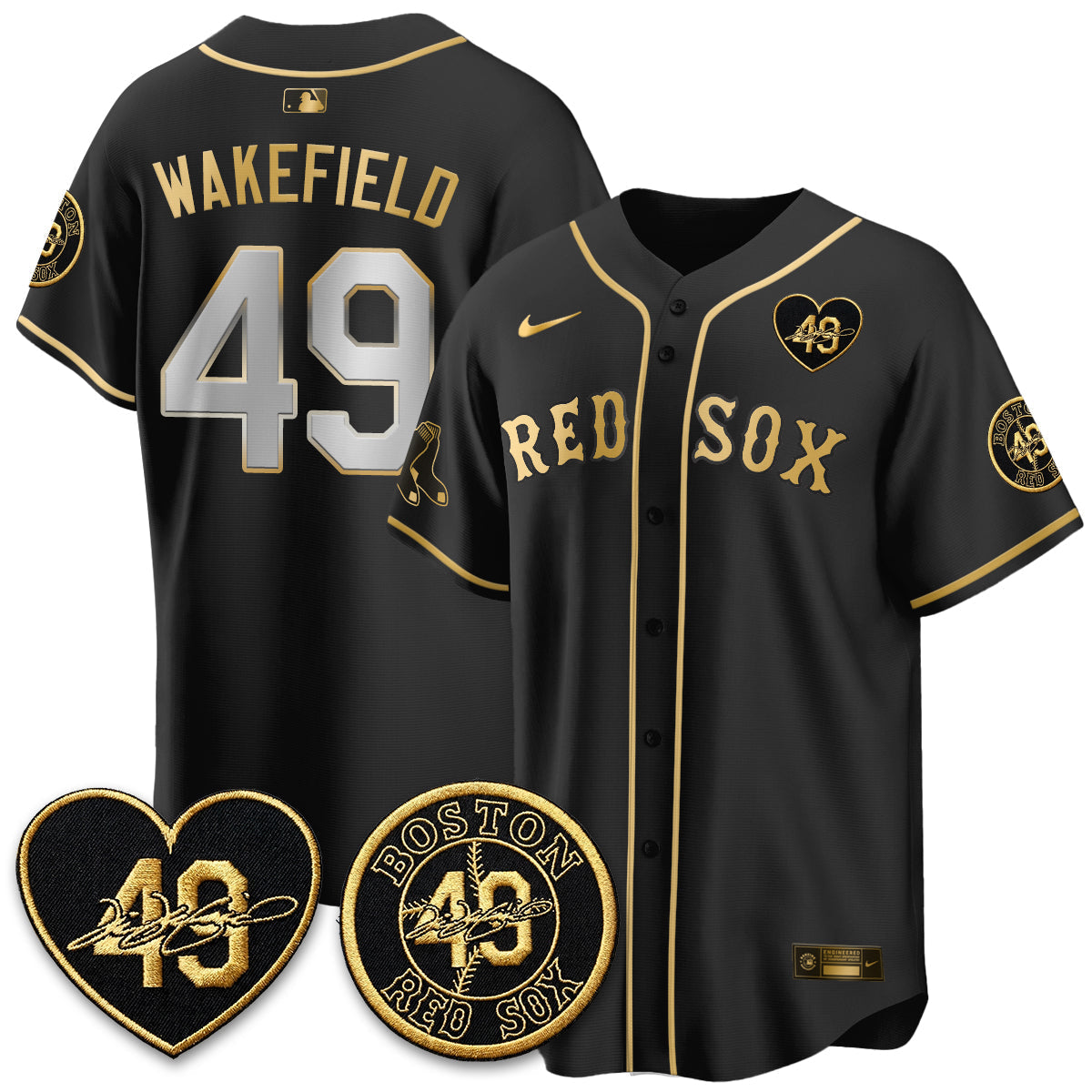 Boston Red Sox Tim Wakefield Memorial Patch Vaper Premier Limited Jersey - Stitched