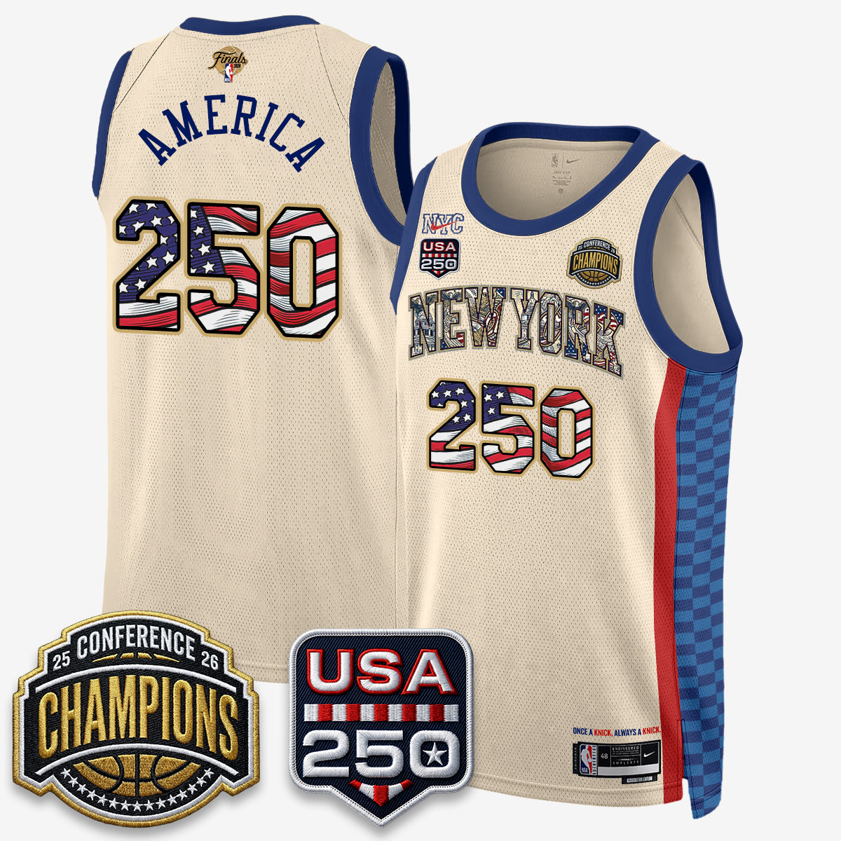 New York Knicks 2026 Basketball  Eastern Conference Champions x Fourth of July Vapor Jersey - Stitched