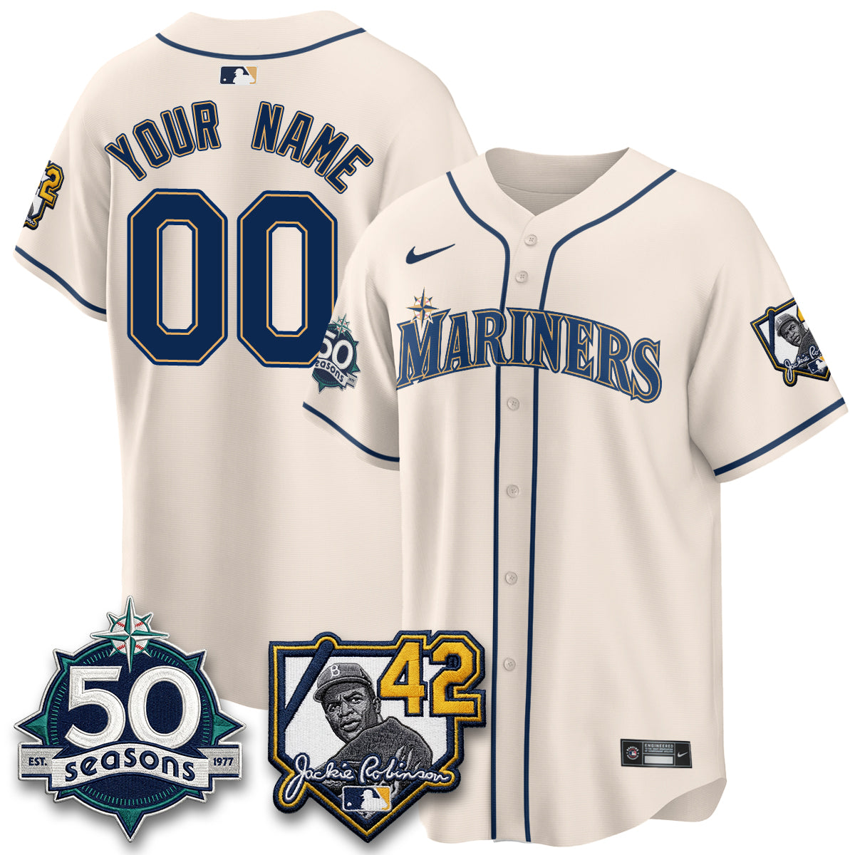 Seattle Mariners 2026 Jackie Robinson New Era Vapor Custom Limited Jersey - Stitched