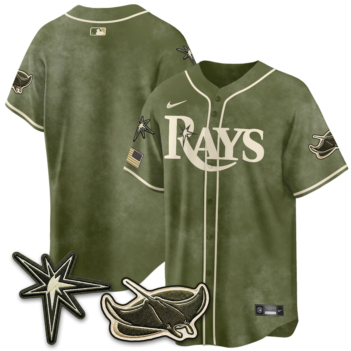 Tampa Bay Rays New Era Olive 2026 Armed Forces Day Jersey - Stitched