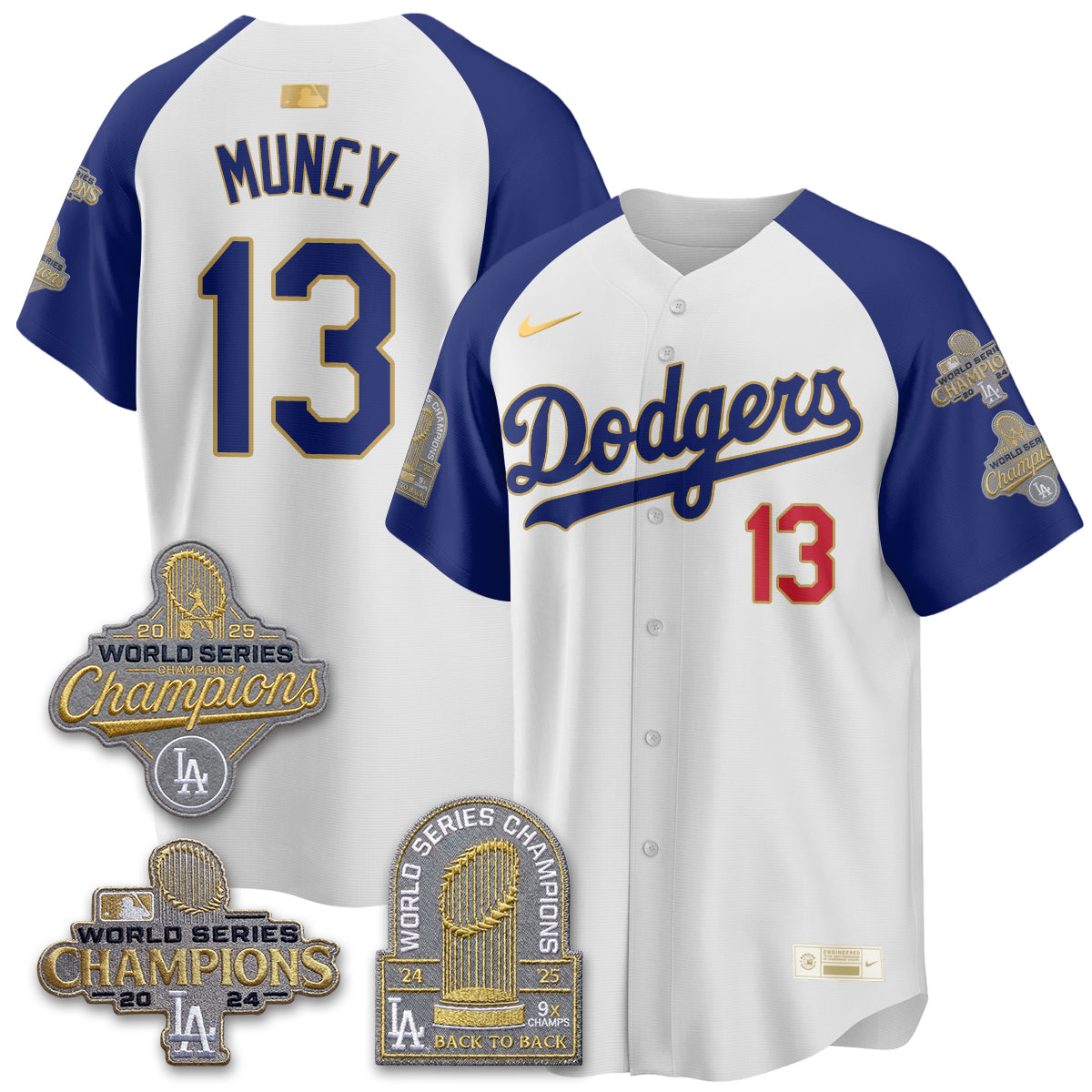 Los Angeles Dodgers Gold Collection Stadium Vapor Limited Jersey - Back to Back 9x Champs - Stitched-Cuztomshoes