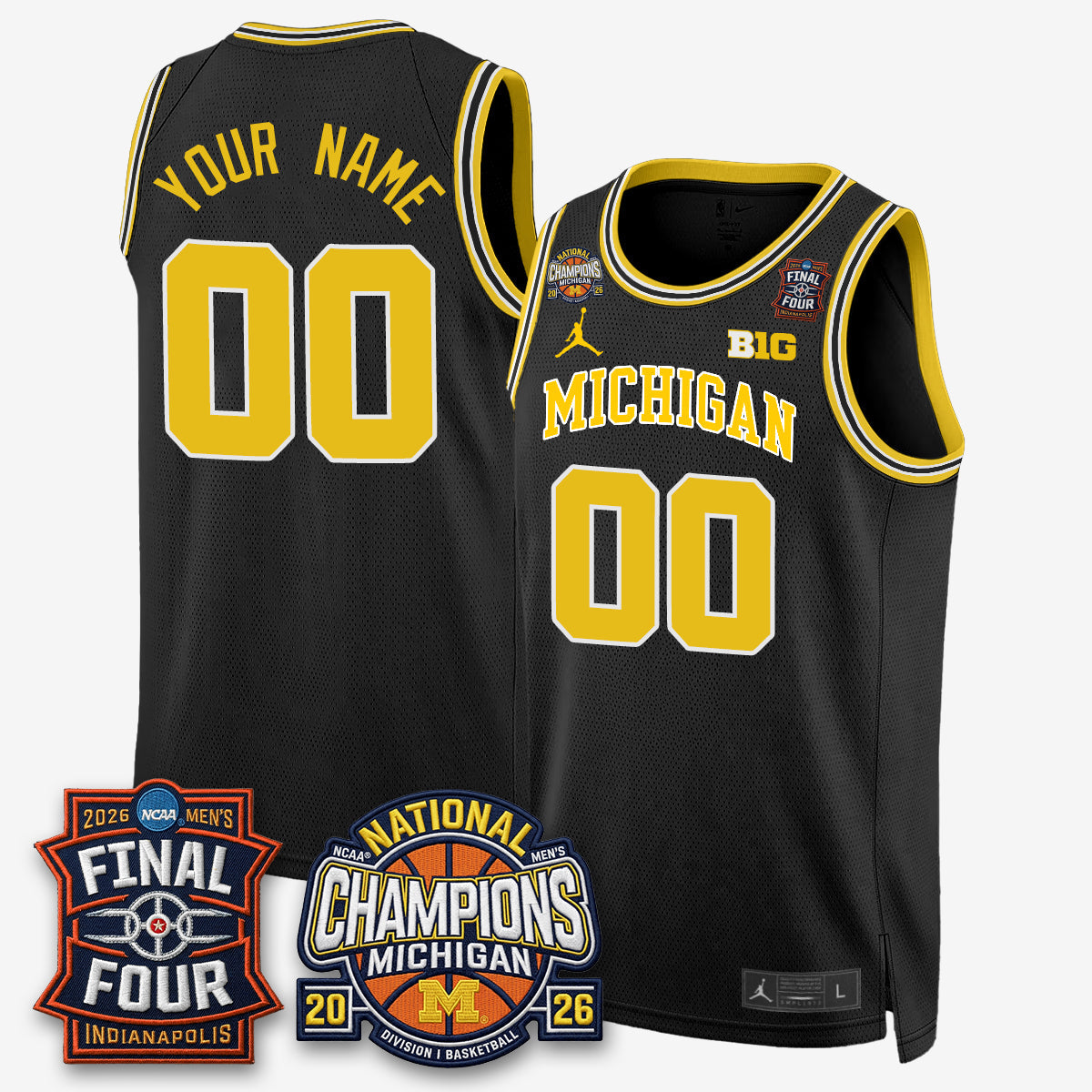Michigan Wolverines Men's Basketball National Champions Big Text Limited Vapor Custom Jersey - Stitched-Cuztomshoes