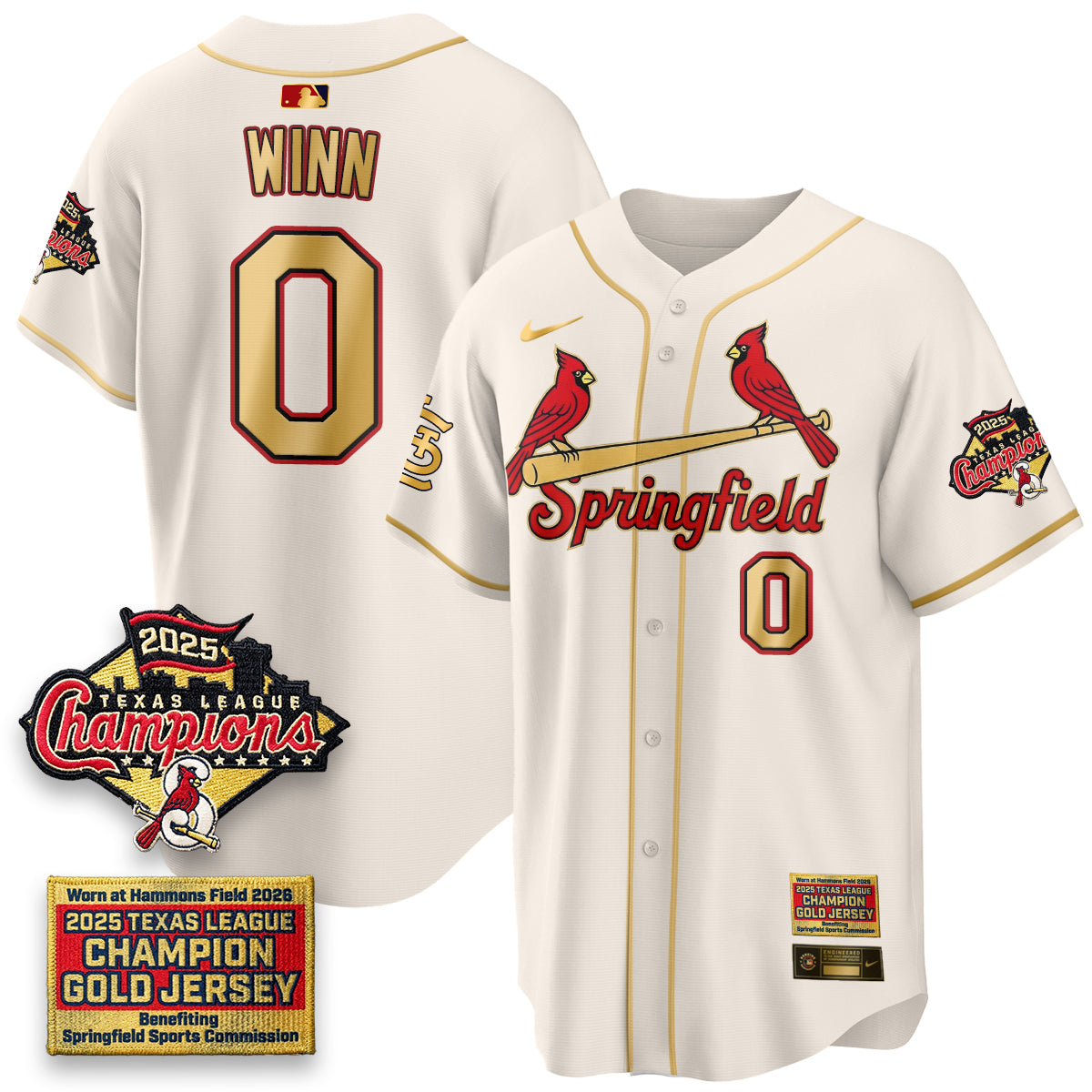 St. Louis Cardinals Springfield's Championship Gold Limited Jerseys - Stitched