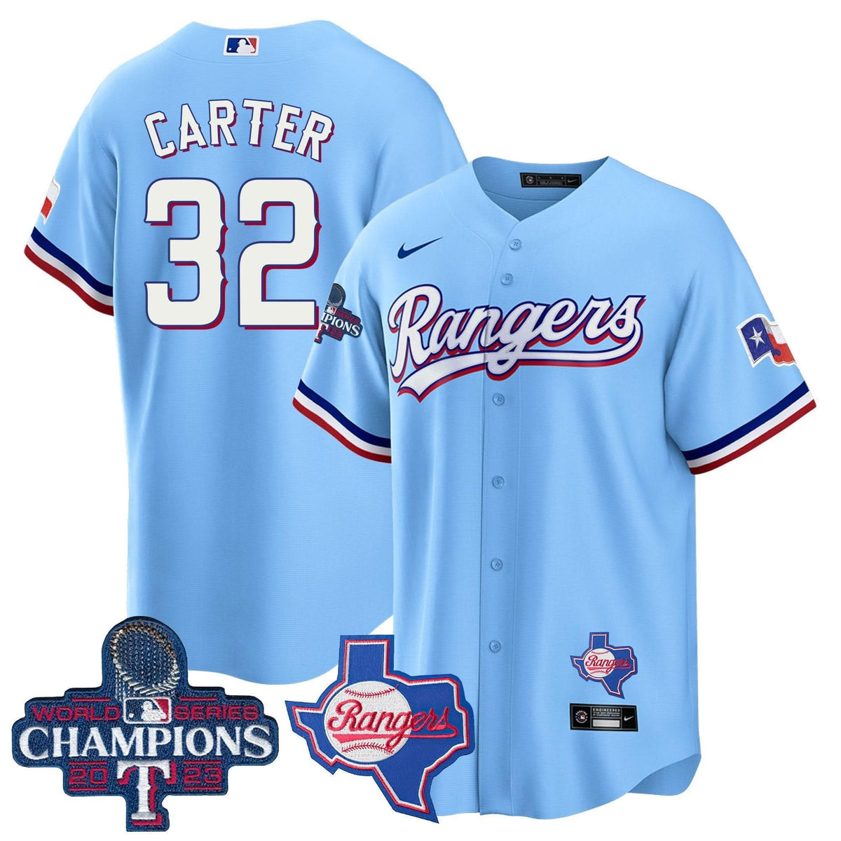 Texas Rangers 2023 World Series Champions Cool Base Jersey V2 - Stitched-Cuztomshoes