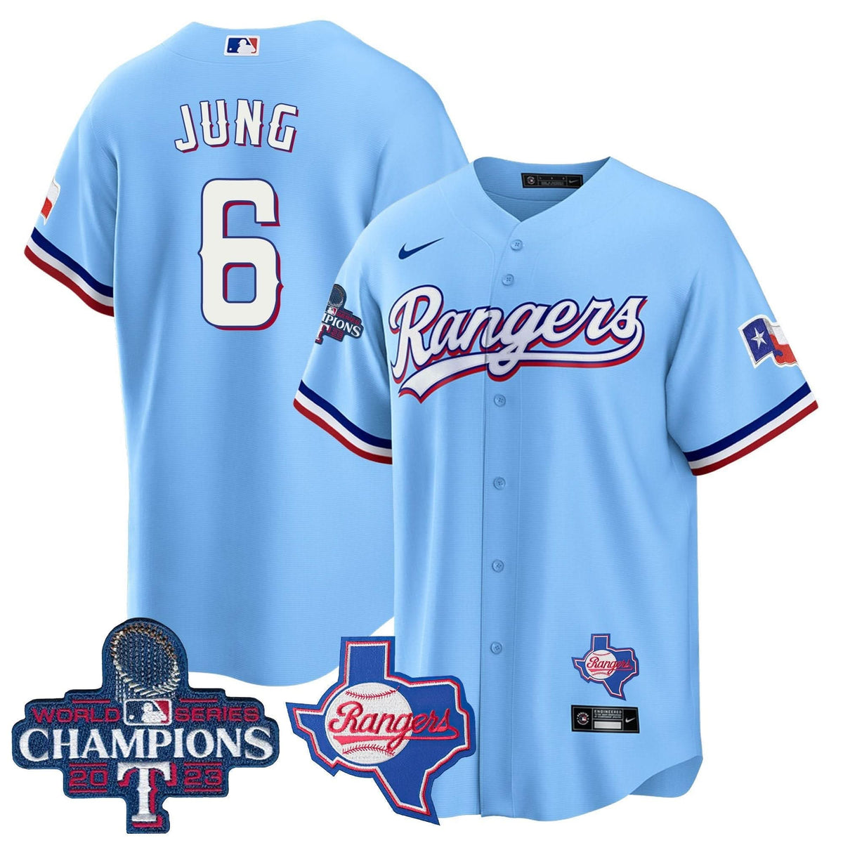 Texas Rangers 2023 World Series Champions Cool Base Jersey V2 - Stitched-Cuztomshoes