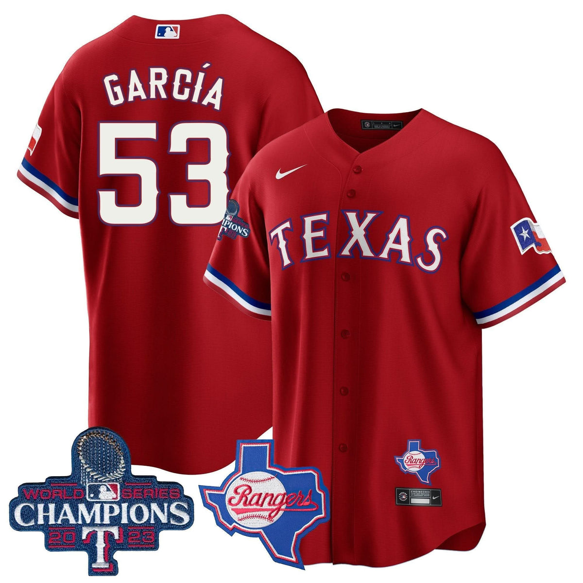 Texas Rangers 2023 World Series Champions Cool Base Jersey V2 - Stitched-Cuztomshoes