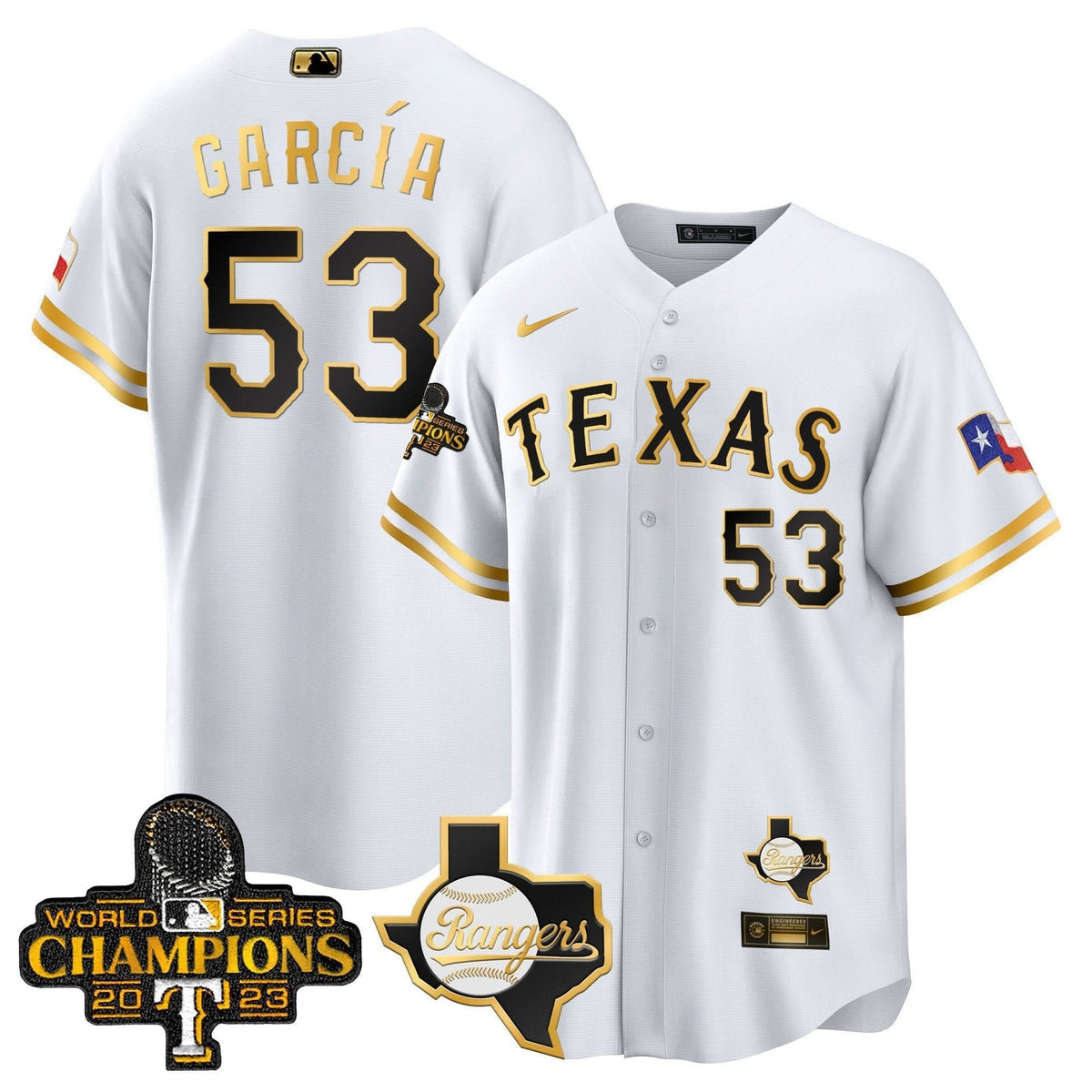 Texas Rangers 2023 World Series Champions Cool Base Jersey V2 - Stitched-Cuztomshoes