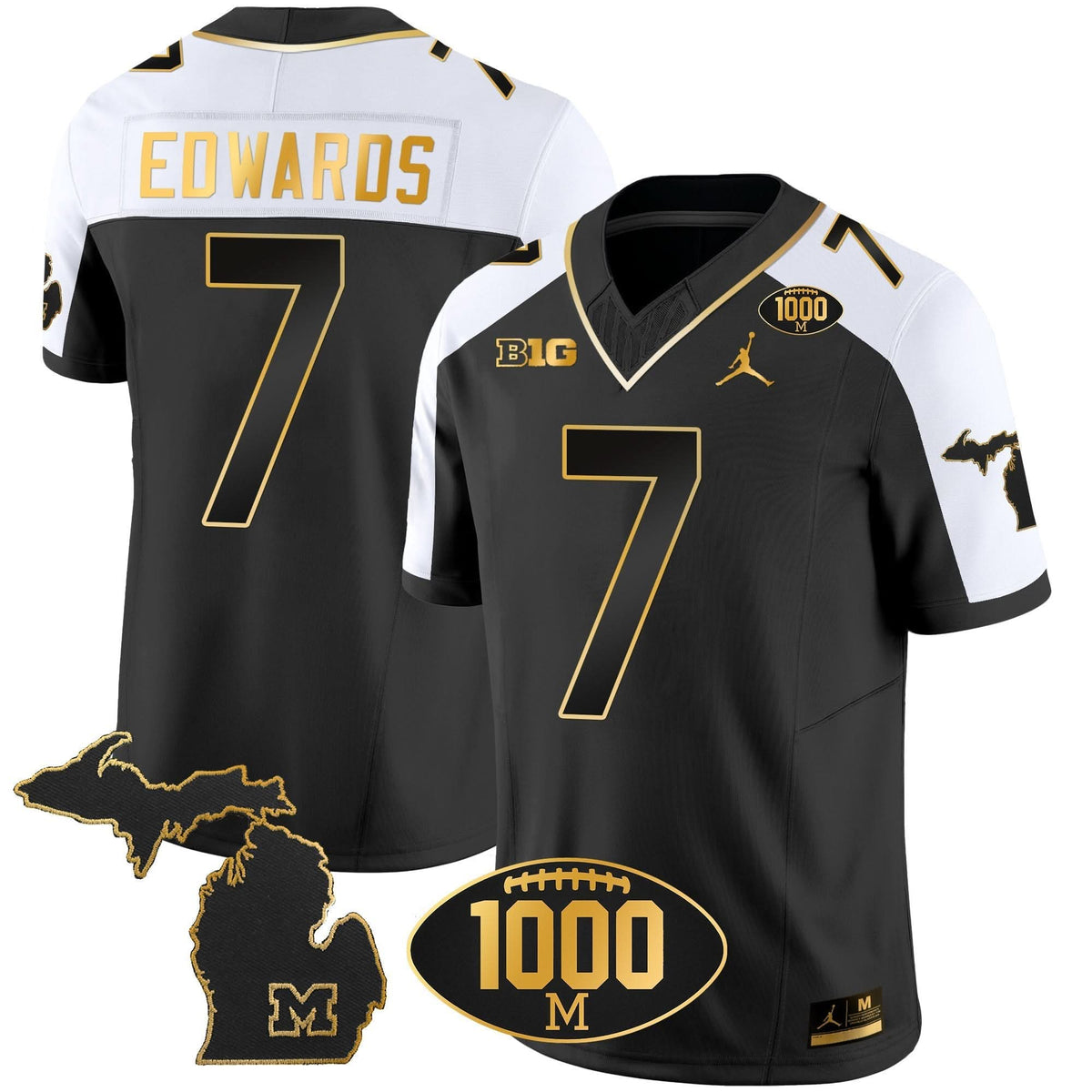 Michigan Wolverines 1000 Wins Patch Gold Jersey V2
