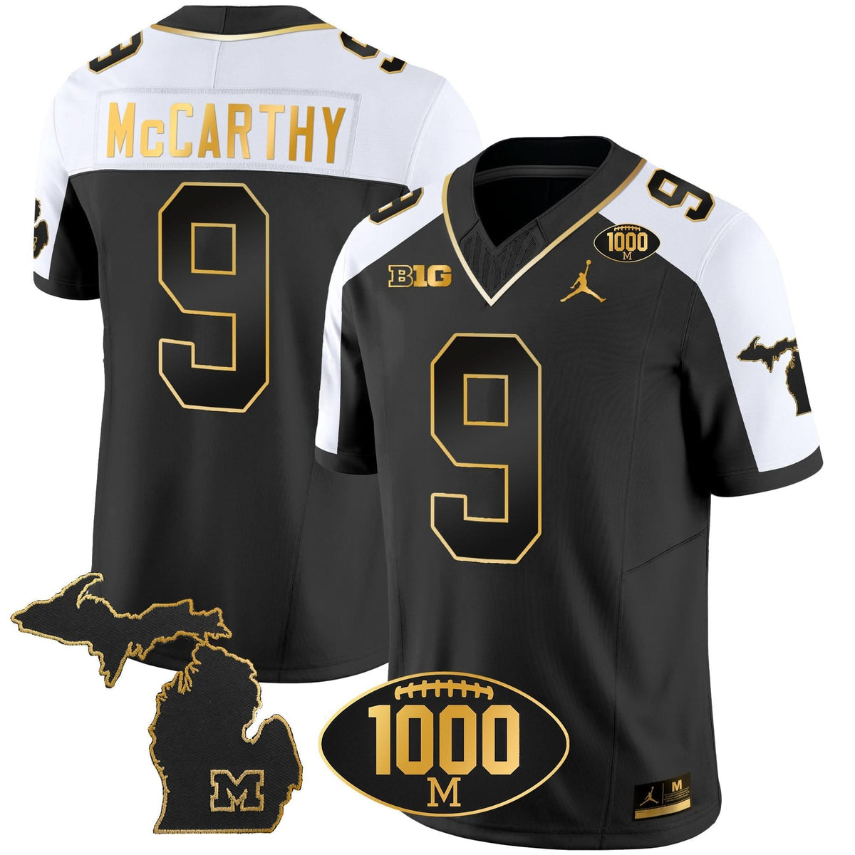 Michigan Wolverines 1000 Wins Patch Gold Jersey V2
