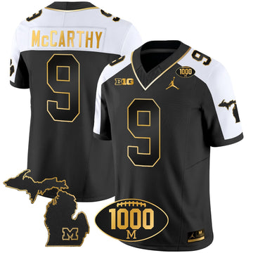 Michigan Wolverines 1000 Wins Patch Gold Jersey V2
