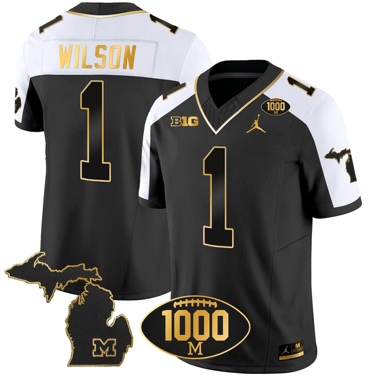 Michigan Wolverines 1000 Wins Patch Gold Jersey V2