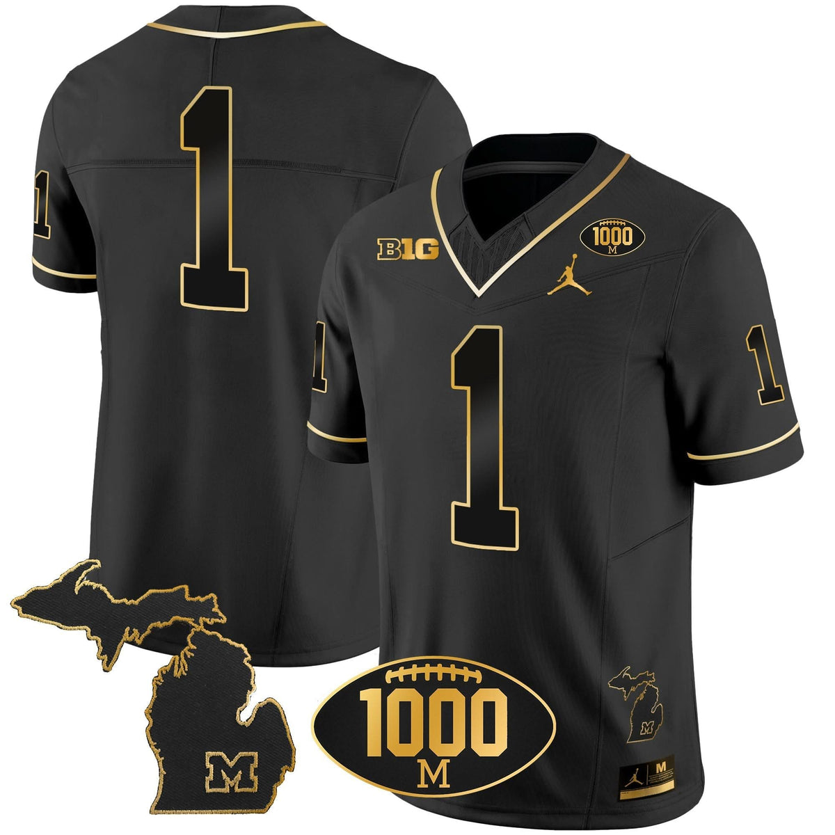 Michigan Wolverines 1000 Wins Patch Gold Jersey V2