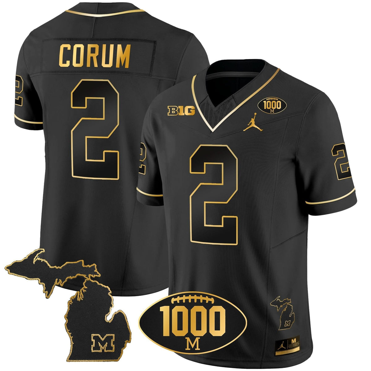 Michigan Wolverines 1000 Wins Patch Gold Jersey V2