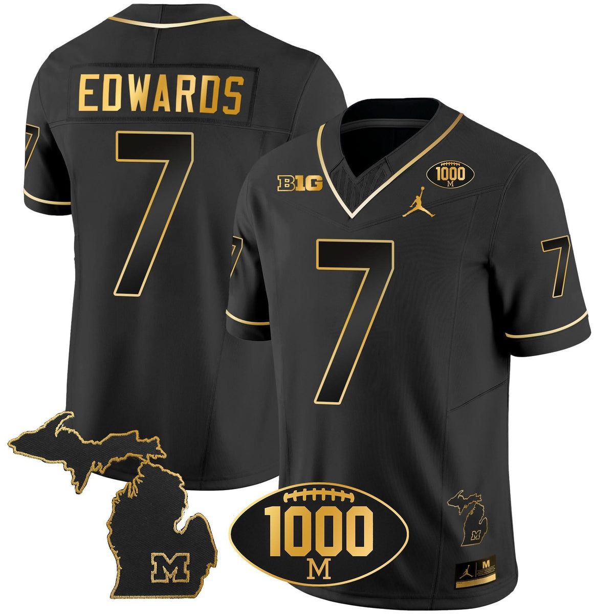 Michigan Wolverines 1000 Wins Patch Gold Jersey V2