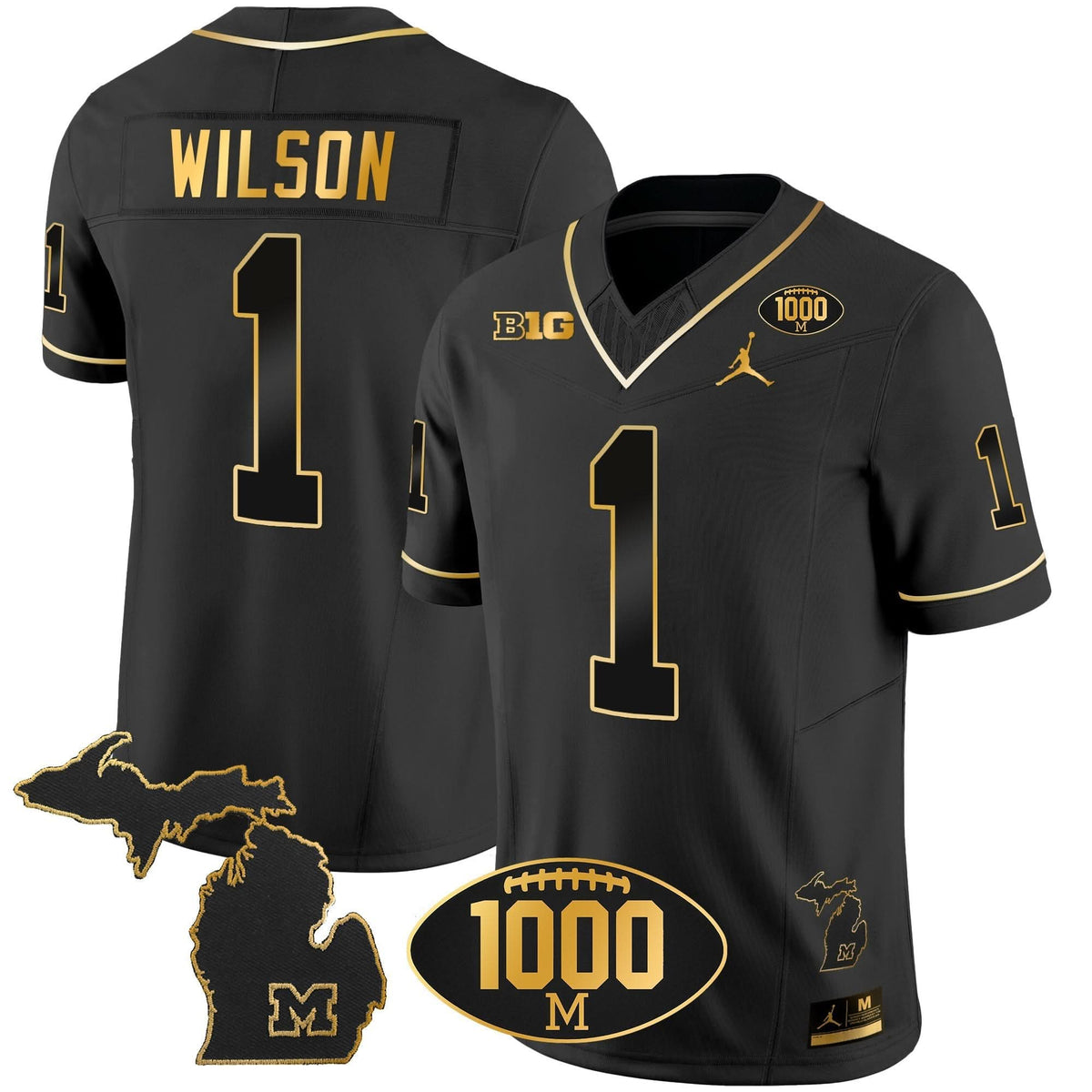 Michigan Wolverines 1000 Wins Patch Gold Jersey V2