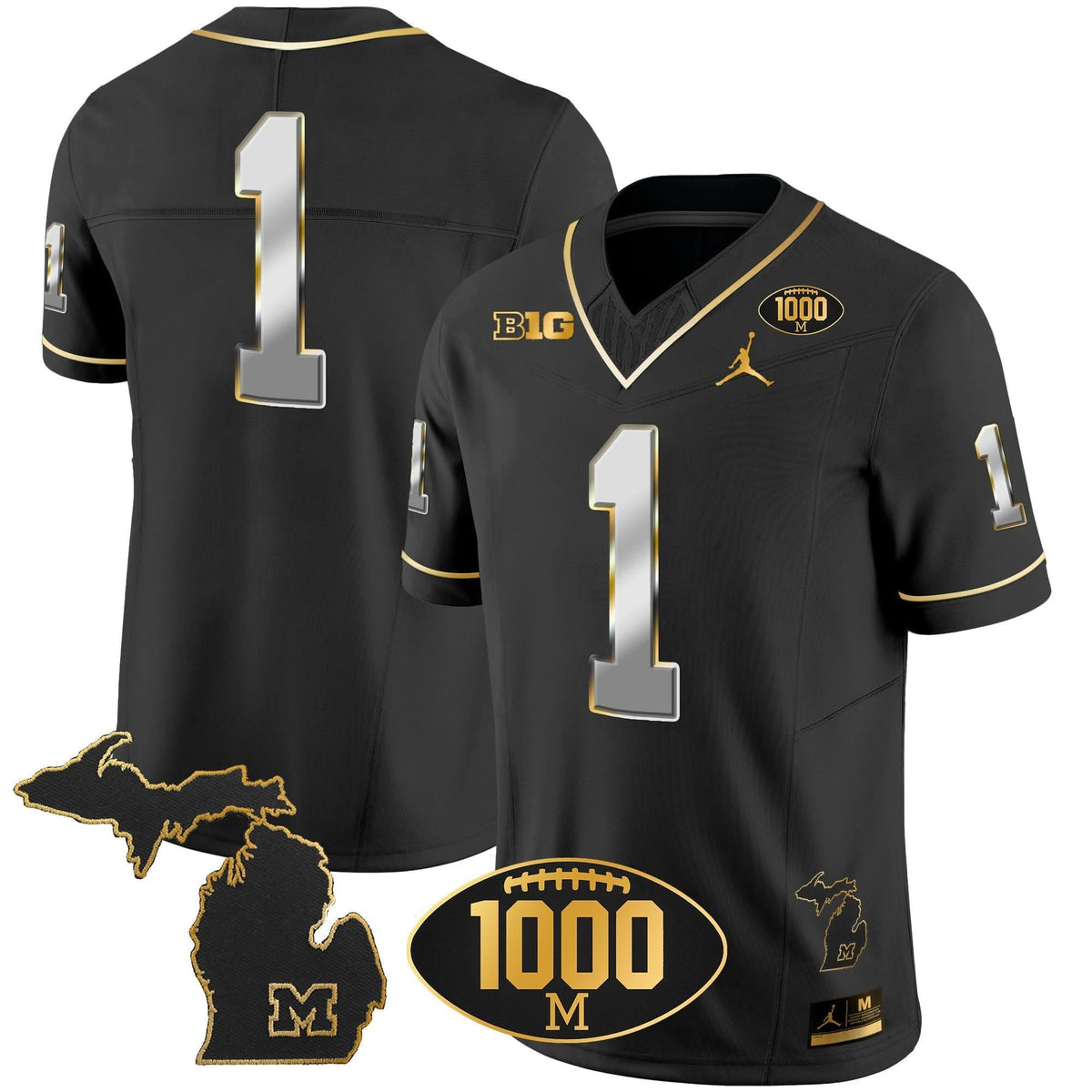 Michigan Wolverines 1000 Wins Patch Gold Jersey V2