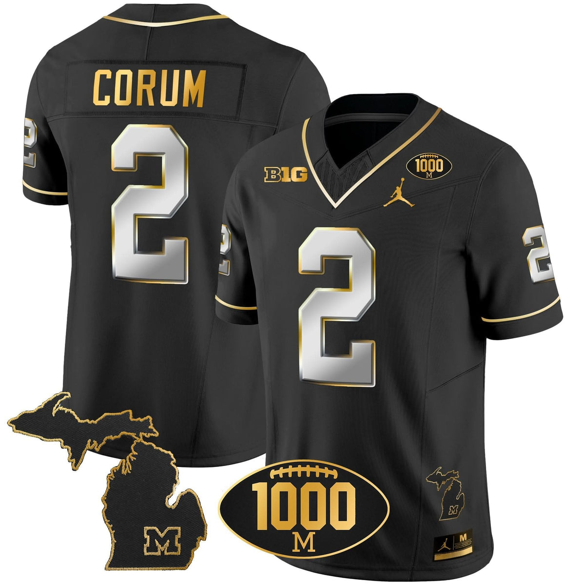Michigan Wolverines 1000 Wins Patch Gold Jersey V2