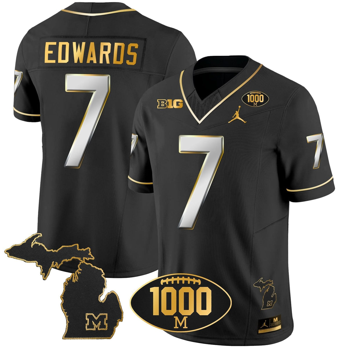 Michigan Wolverines 1000 Wins Patch Gold Jersey V2