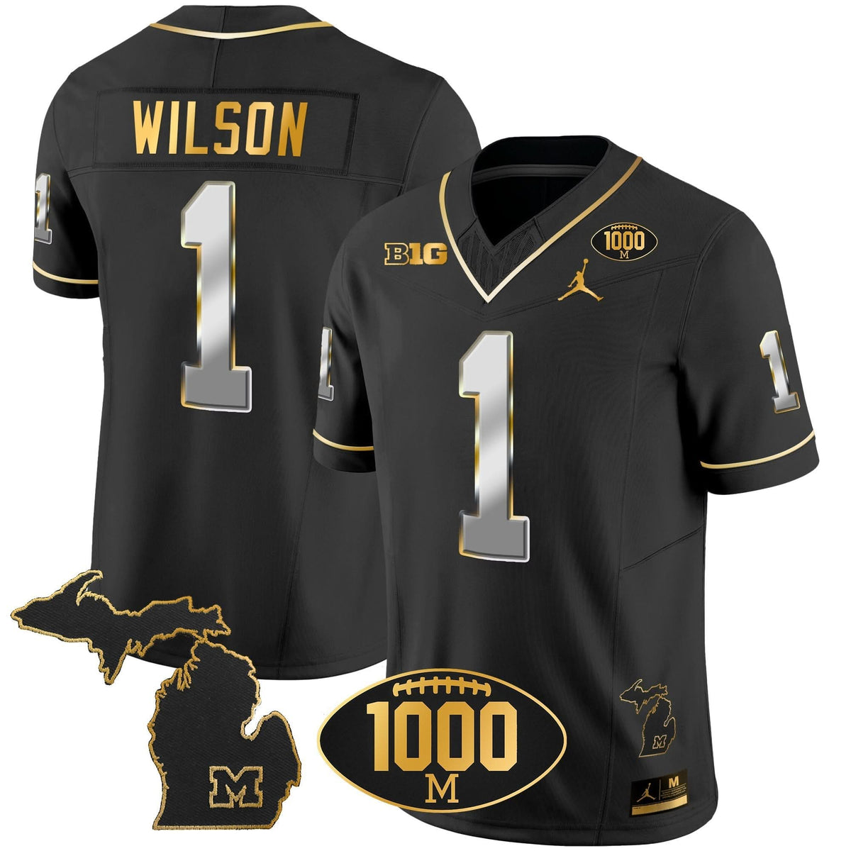 Michigan Wolverines 1000 Wins Patch Gold Jersey V2