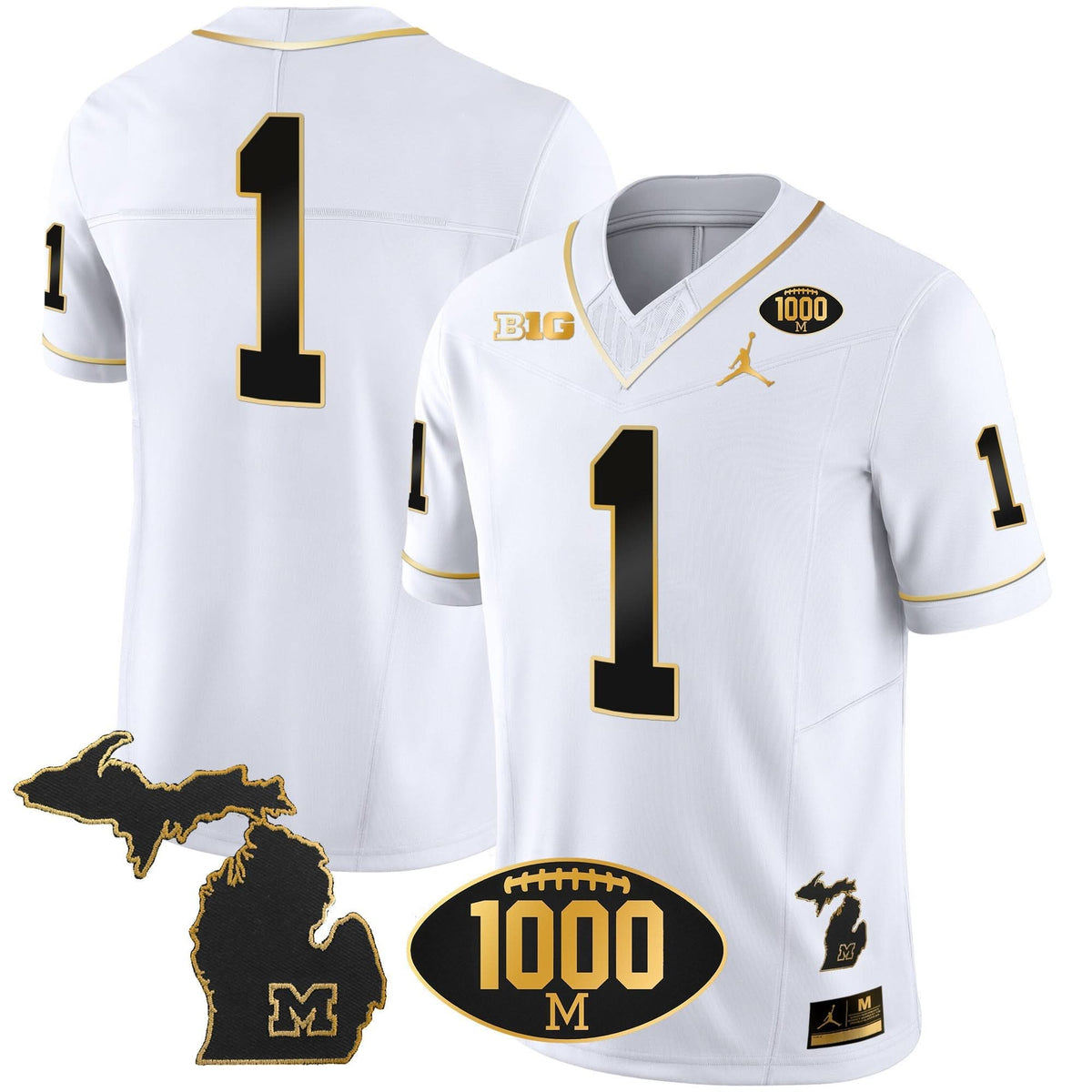 Michigan Wolverines 1000 Wins Patch Gold Jersey V2