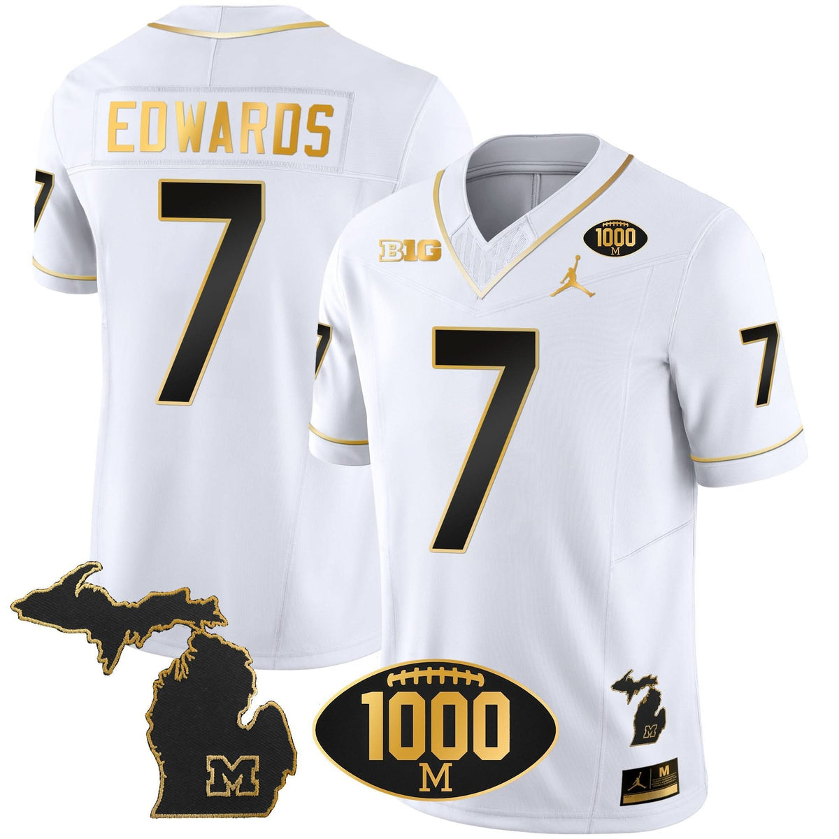 Michigan Wolverines 1000 Wins Patch Gold Jersey V2
